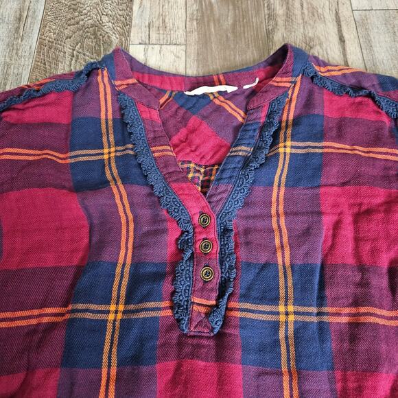 Soft Surroundings Ellesmere Double Flannel Long Sleeve Button Medium Crochet Top - Picture 10 of 14